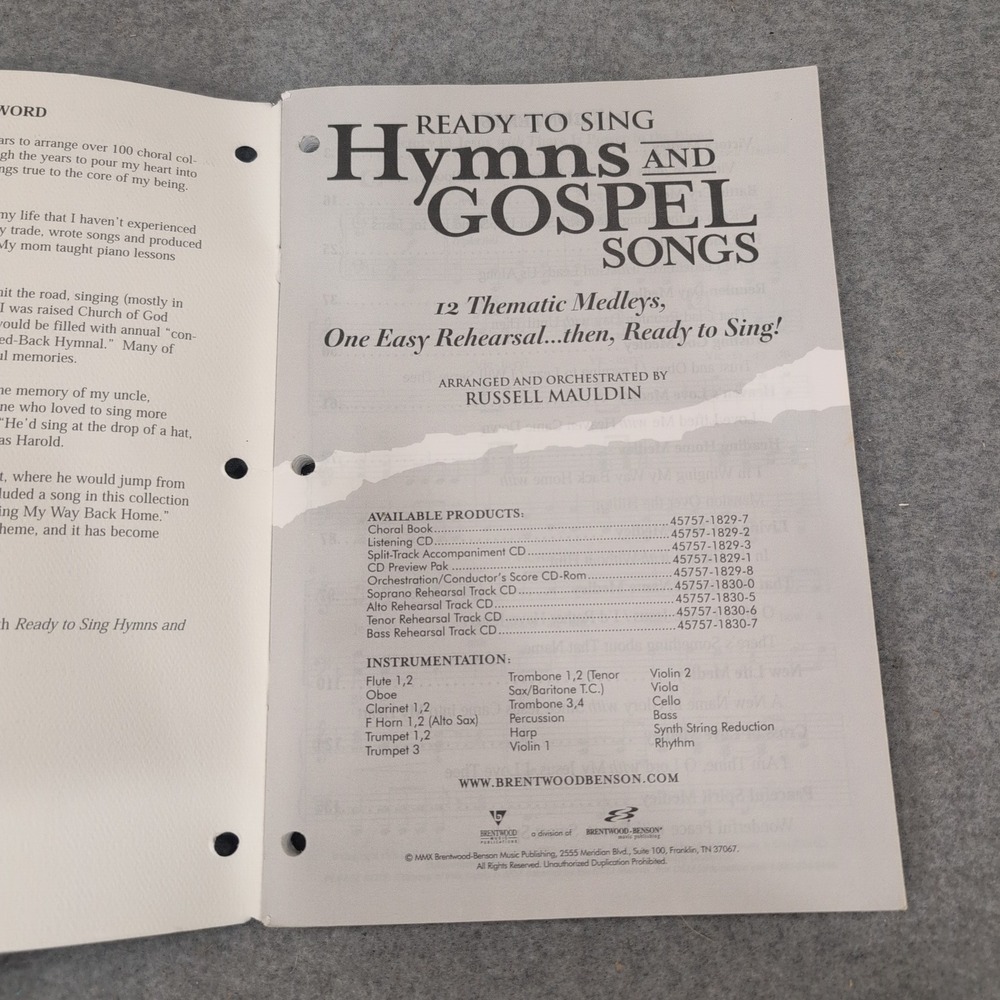 Ready to Sing Hymns and Gospel Songs SATB Choral Book Russell Mauldin - Picture 2 of 3